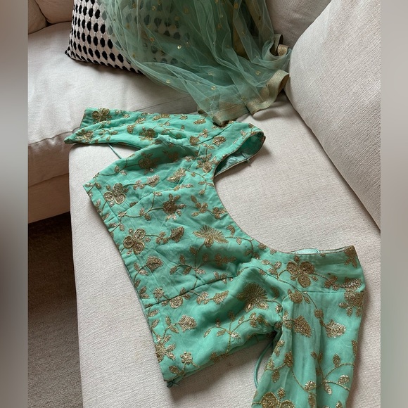 Indian Turquoise Blue & Gold Lehenga - Picture 7 of 8